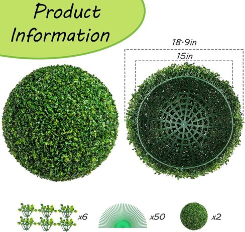 16 Inch Artificial Plant Topiary Ball Set of 2 Green Boxwood Balls with 8 Layers Leaves UV Protection Faux Evergreen Plants Outside Decor for Porch Garden Backyard in Saudi Arabia
