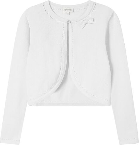 Girls' Cropped Long Sleeve Knitted Bolero Cardigan with Bowknot Button Closure - Kids' Shrug Sweater Jacket Outwear in Saudi Arabia