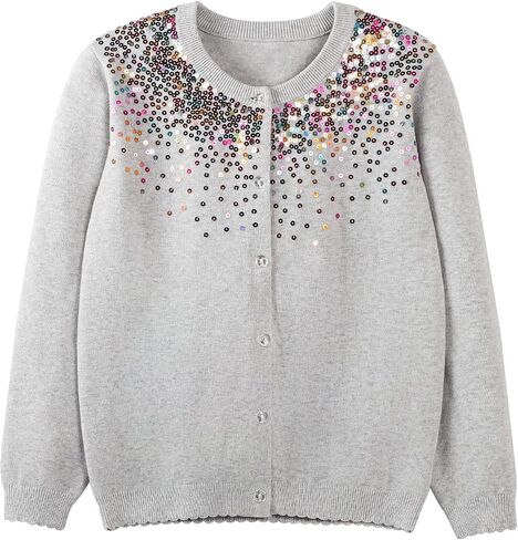 Danny D Girls Sequin Knitted Sweater Cardigan Crew Neck Long Sleeve Button Tops in Kuwait