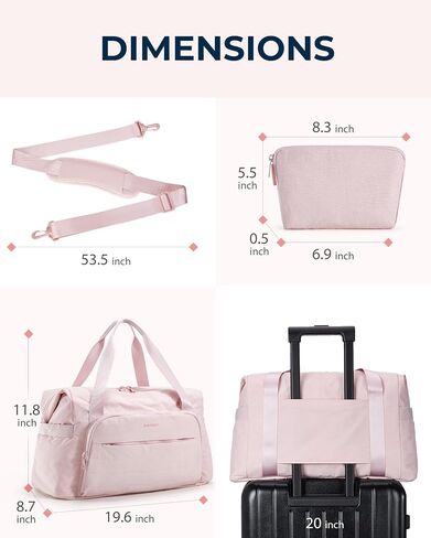 BAGSMART Travel Duffle Bag, Weekender Bags for Women Large Carry on Overnight Bag, Gym Bag with Trolley Sleeve, Personal Item Travel Bag Workout Dance Bag, Pink in Saudi Arabia