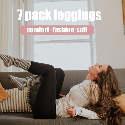 FULLSOFT 7 Pack High Waist Leggings for Women - Soft Slim Tummy Control Black Workout Yoga Pants in Saudi Arabia