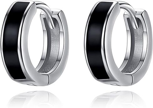 PRAYMOS Black Hoop Earrings for Women Men 925 Sterling Silver Hypoallergenic Huggie Hoop Earrings for Sensitive Ears in Kuwait