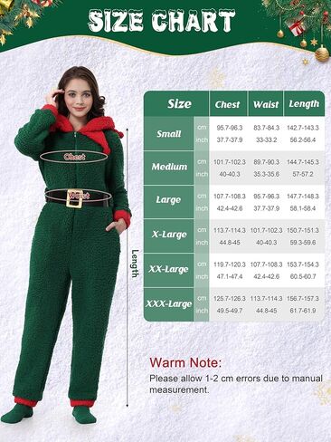 Adult Christmas Onesie for Women Pajama Green Elf Outfit One Piece Holiday Santa with Belt Socks in Saudi Arabia