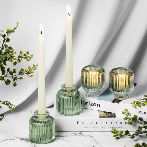 Reversible Glass Candlestick Holders - Set of 4 Candle Sticks Holder Decor - Taper Candle Holders - Table Decor - Candle Holders for Candlesticks - Gold Candle Holders in Saudi Arabia