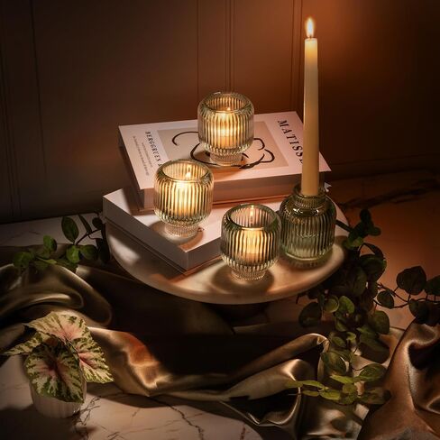 Reversible Glass Candlestick Holders - Set of 4 Candle Sticks Holder Decor - Taper Candle Holders - Table Decor - Candle Holders for Candlesticks - Gold Candle Holders in Saudi Arabia