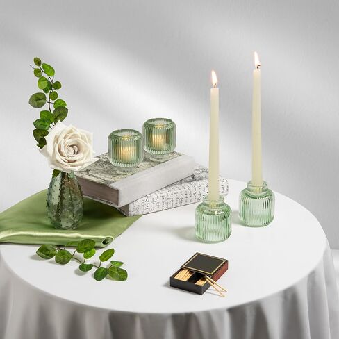 Reversible Glass Candlestick Holders - Set of 4 Candle Sticks Holder Decor - Taper Candle Holders - Table Decor - Candle Holders for Candlesticks - Gold Candle Holders in Saudi Arabia