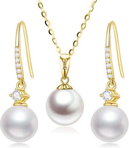 SISGEM 10K Gold Pearl Dangle Earrings and 14k Gold Pearl Pendant Necklace Set, Jewelry for Women in Saudi Arabia