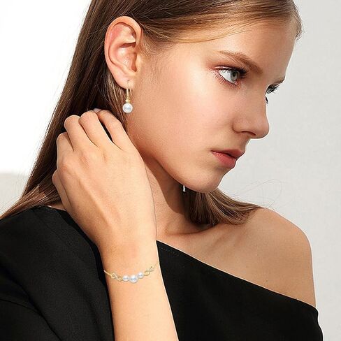 SISGEM 10K Gold Pearl Dangle Earrings and 14k Gold Pearl Pendant Necklace Set, Jewelry for Women in Saudi Arabia
