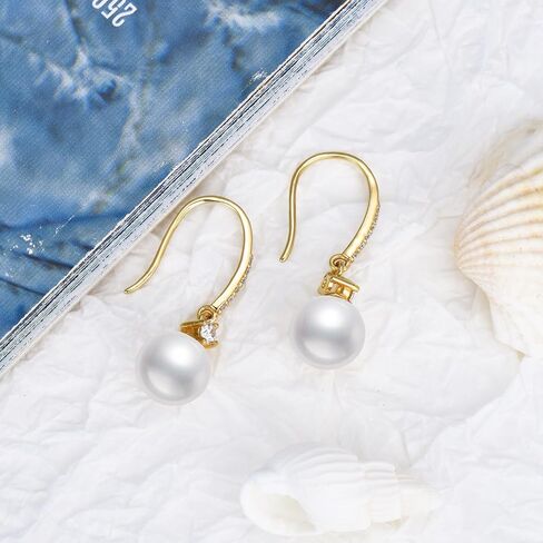SISGEM 10K Gold Pearl Dangle Earrings and 14k Gold Pearl Pendant Necklace Set, Jewelry for Women in Saudi Arabia
