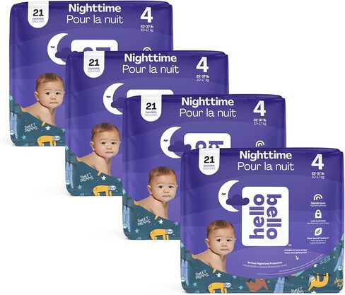 حفاضات الأطفال الفاخرة من Hello Bello أثناء الليل، حفاضات فائقة الامتصاص مضادة للحساسية وصديقة للبيئة وبأسعار معقولة للأطفال الرضع والأطفال في الليل، مقاس 3، تصميم محايد للجنسين، عدد 96 (4 عبوات من 24) in Kuwait