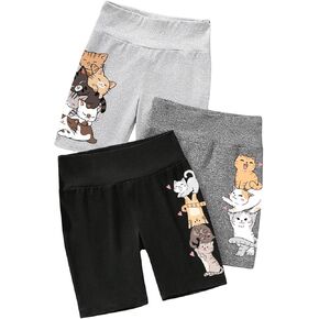 SweatyRocks Girl's Cute Cat Print Short Leggings High Waisted Workout Yoga Biker Shorts