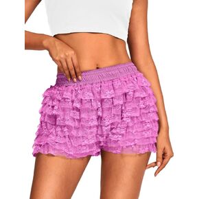 High Waisted Ruffle Shorts for Women Girls, Cute Lace Layered Bloomers, Going Out Mini Micro Bloomer