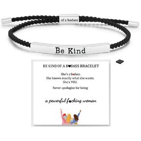 Be Kind Of A Badass Motivational Tube Bracelet For Women, Adjustable Braided Rope Handmade Engraved Stainless Steel Bracelet To My Daughter/Best Friend Inspirational Gifts Jewelry