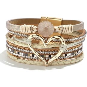 choice of all Heart Bracelets for Women Leather Warp Bracelets Boho Bracelets for Women Layered Heart Leather Chunky Bracelets Stack Trendy Jewelry Valentines Bracelets for Women Gifts