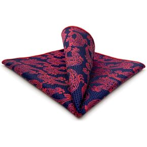 SHLAX&WING Paisley Blue Burgundy Red Pocket Square Mens Ties Silk Hanky