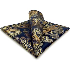 SHLAX&WING Paisley Blue Gold Pocket Square Mens Ties Silk Hankies MH10