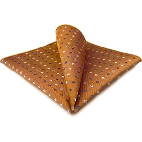 S&W SHLAX&WING Pocket Squares for Men Orange with Blue White Dots Color Edge for Suit