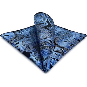 SHLAX&WING Pocket Square for Men Geometric Blue Black Silk Paisley Hanky