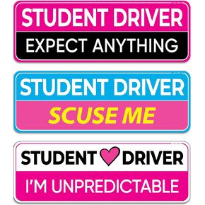 3-Pack Student Driver Magnet for Car - Please Be Patient Funny Phrases Reflective Magnetic Rookie Bumper Sticker Set - Reusable Strong Novice Safety Bold Attention Signs - Weather-Resistant