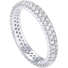 PAVOI 14K Gold Plated Cubic Zirconia Double Row Eternity Band for Women