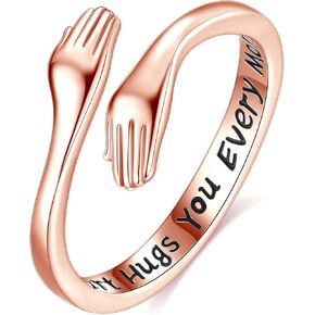 INFUSEU Cute Hug Rings for Women Teen Daughter Rose Gold Sterling Silver Adjustable from Heaven Hugging Hand Love Jewelry Gifts for Her Girlfriend Wife Birthday Valentines Anniversary
