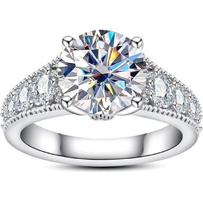 AnuClub Halo Moissanite Engagement Rings 3.8-4.75cttw(3ct Center Stone) D Color VVS1 925 Sterling Silver Vintage Anniversary Wedding Promise Rings for Women with Certificate
