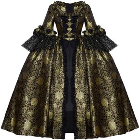 CosplayDiy Women's Queen Marie Antoinette Rococo Ball Gown Gothic Victorian Dress Costume Gold Black