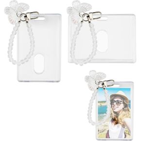 2Pcs Clear Acrylic Photo Card Holder Crystal Butterfly Keychain Card Holder Double Sided Photo Card Badge Holder for ID Card, Bank Card, Bus Card, Idol Small Card, Student Card