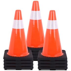 Traffic Safety Cone 18 Inches with Reflective Collar, PVC Orange Safety Cones for Parking Lot, Sport and Driving Training, Road Safety, Construction Events 12 Pack