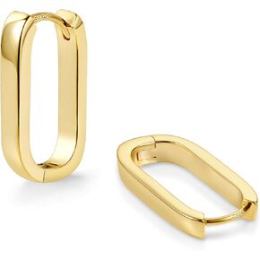 925 Sterling Silver Hoop Earrings for Women Small Square Hypoallergenic 14K Gold Plated Hoop Earrings Geometric Minimalist Rectangle Hoops
