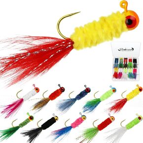 Dovesun Crappie Jigs, Jig Heads with Feather Hand-Tied Marabou Jigs 40pcs Ice | Fly Fishing Lures 10 Colors 1/32oz 1/16oz 1/8oz Fishing Hair Jigs for Panfish Sunfish Walleye