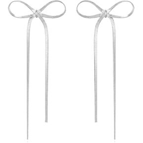 Gold Silver Bow Drop Earrings for Women Long Tassel Chain Bow Earrings Ribbon Bowknot Dangle Earrings Jewelry Gifts