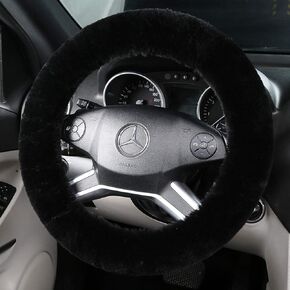Soft Fluffy Warm Genuine Sheepskin Car Steering Wheel Cover, Fuzzy Fur Wool Protector for Winter Universal Car 14 1/2inch-15 1/2inch, Anti-Slip Comfortable Auto Accessories (Pearl)