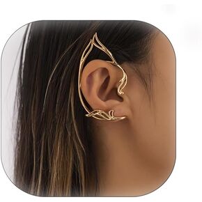 Gothic Elves Ear Cuffs 2pcs Non-Pierced Cat Ear Wrap Hollow Cartilage Climber Earrings Punk Hip Hop Clip on Statement Earrings Gift for Women in Kuwait