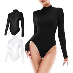 ALGALAROUND Women's Turtle Neck Bodysuit Long Sleeve Double Lined Basics Body Suit Tops in Kuwait