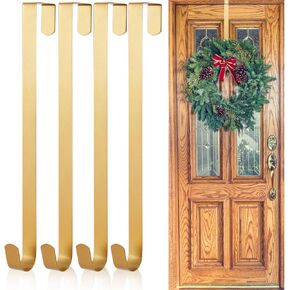 Kederwa 4 Pack Gold Wreath Hangers for Front Door, 15inch Over The Door Wreath Hanger Xmas Wreath Holder Hook Reef Hanger for Christmas Thanskgiving Decorations