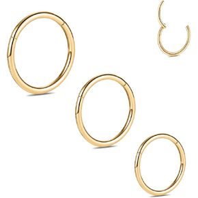PEAKLINK 3pcs Titanium Nose Hoop Ring Set 20G 18G 16G Septum Ring Seamless Clicker Ring Conch Helix Lobe Hoop Earring Tragus Daith Rook Lip Belly Cartilage Sleeper Piercing Jewelry 6mm to 12mm