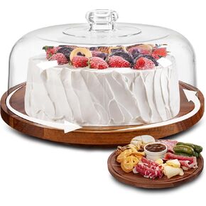 حامل كيك أكريليك HBlife مع غطاء قبة (12.2 بوصة)، طبق تقديم البسكويت متعدد الوظائف وطبق الكيك لعرض طاولة الحلوى للحفلات (6 استخدامات)