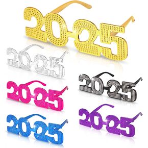 2025 Plastic Glasses Happy New Year Glitter Eyeglasses for 2025 Party New Year Eve Costume Photo Prop Supplies