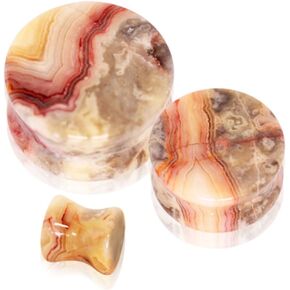 Pair of Crazy Lace Agate Double Flare Stone Ear Plugs Expander Gauges 0ga - 1 inch E621