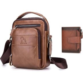 Genuine Leather Small Messenger Bag for Men Leather Wallet RFID Blocking Bifold