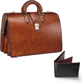 Banuce Leather Briefcase for Men 15.6 Inch Laptop Doctor Bag + Top Grain Leather Wallet for Men