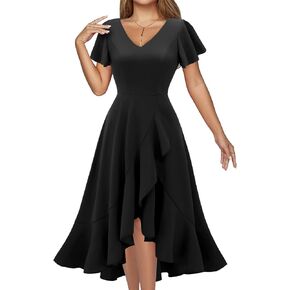 DRESSTELLS Women's Cocktail Dresses 2024, Formal Wedding Guest Ruffle Holiday Party Winter Dress V-Neck Vintage Dress in Kuwait
