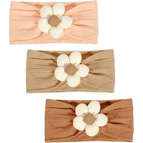 3 Pcs Baby Flower Headbands Baby Girls Nylon Headbands Soft Hairbands Hair Accessories for Newborn Infant Toddler Kids（Beige Pink Khaki）