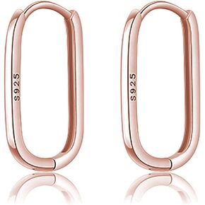 Reffeer 925 Sterling Silver U Hoop Earrings for Women Teens Minimalist Square Hoop Earrings U Huggie Earrings
