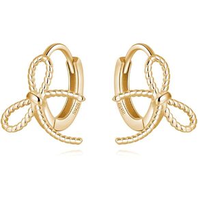 Reffeer الصلبة 925 فضة القوس هوب أقراط الشريط للنساء المراهقات Bowknot هوب أقراط Huggie الغضروف اللولب أقراط