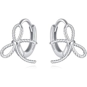 Reffeer Solid 925 Sterling Silver Bow Hoop Earrings Ribbon for Women Teens Bowknot Hoop Earrings Huggie Cartilage Helix Earrings