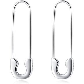 SLUYNZ Solid 925 Sterling Silver Safety Pin Hoop Earrings for Women Minimalist 1.4" Hoop Earrings Dangle