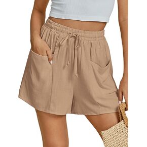 luvamia Linen Shorts for Women Trendy High Waisted Casual Summer Pull On Drawstring Beach Loost Fit Shorts with Pockets