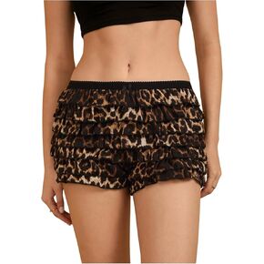 MakeMeChic Women's Leopard Print Ruffle Hem Shorts Elastic Waist Wide Leg Layered Y2K Mini Shorts